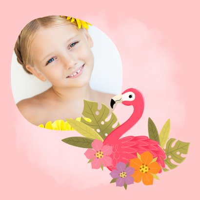 Lieve bedankkaart communie met flamingo, plantjes en bloemen 2