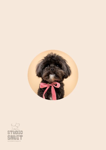 Lieve bedankkaart van zwart hondje met roze strik om nek  2