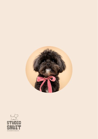 Lieve bedankkaart van zwart hondje met roze strik om nek 2