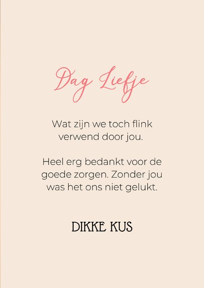 Lieve bedankkaart van zwart hondje met roze strik om nek 3