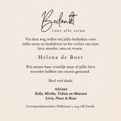 Lieve bedankkaartje voor rouw met lijntekening van bloemetje 3