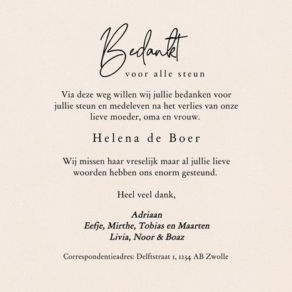 Lieve bedankkaartje voor rouw met lijntekening van bloemetje 3