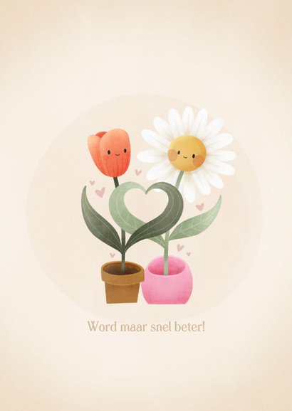 Lieve beterschapskaart met verdrietige bloemen en hartjes 2