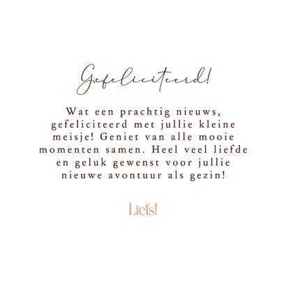 Lieve felicitatiekaart geboorte meisje strikjes kader goud 3