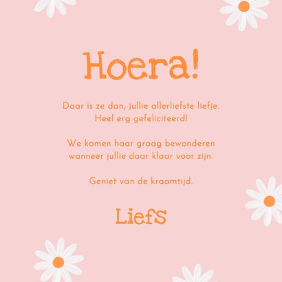 Lieve felicitatiekaart met madeliefjes voor geboorte dochter 3