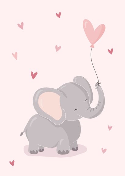 Lieve felicitatiekaart met muis en olifant geboorte meisje 2