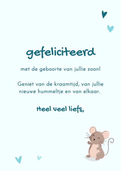 Lieve felicitatiekaart met muis en olifant 3