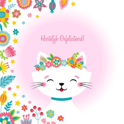 Lieve kat verjaardagskaart bloemen 2