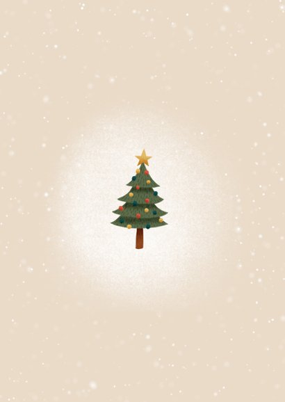 Lieve kerstkaart met bosdieren in kerstboom vorm en sneeuw Achterkant