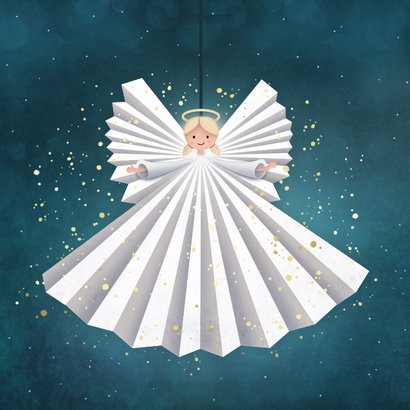Lieve kerstkaart met illustratie van engel met glitters 2