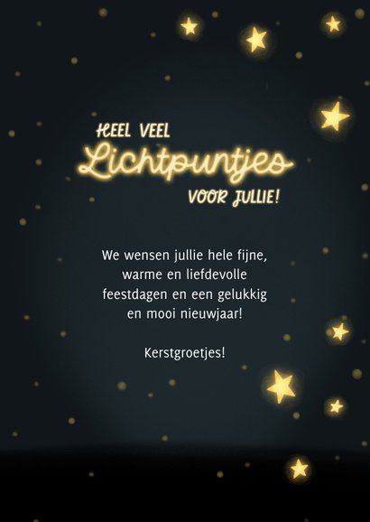 Lieve kerstkaart rendier sterren lichtpuntjes voor jullie 3