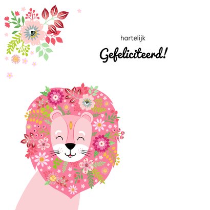 Lieve leeuw verjaardagskaart met bloemen 2