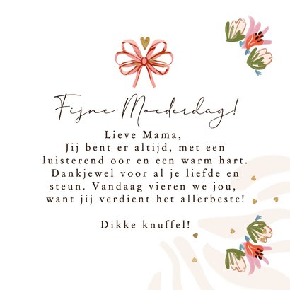 Lieve moederdagkaart kleurrijk bloemenkader hartjes goud 3