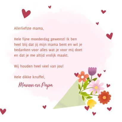 Lieve moederdagkaart met bos bloemen hartjes en foto 3