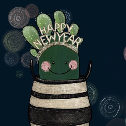 Lieve nieuwjaarskaart cactus met diadeem happy new year! 2