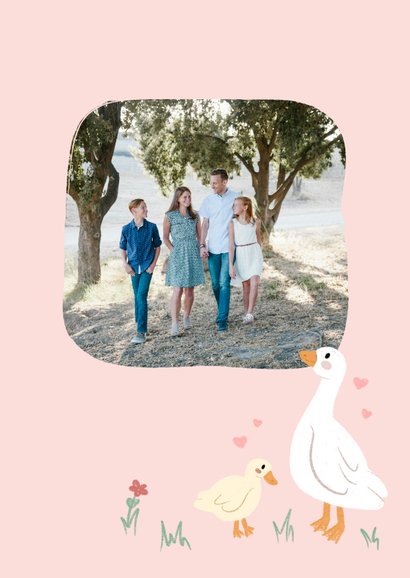 Lieve paaskaarten met foto en eenden kuikentje roze 2