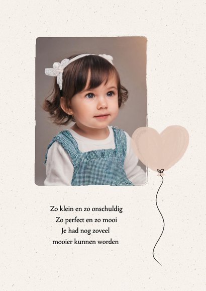 Lieve rouwkaart met roze waterverf ballon hartje 2