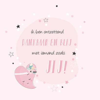 Lieve roze kaart met getekend hart voor een vriendin 2