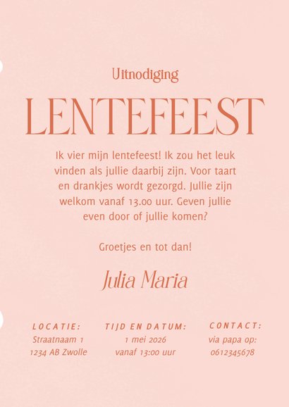 Lieve roze uitnodiging voor een lentefeest met bloemen 3