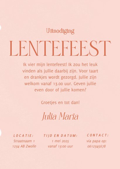 Lieve roze uitnodiging voor een lentefeest met bloemen 3