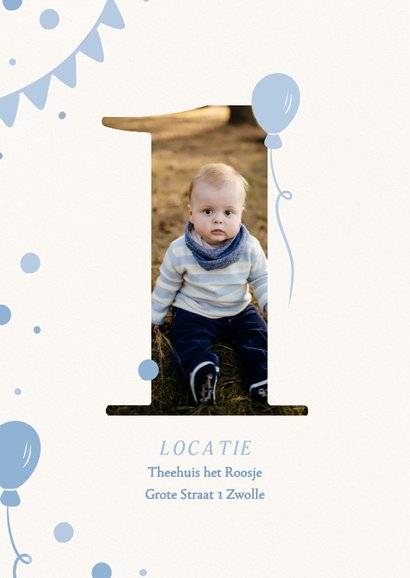 Lieve uitnodiging 1 jaar lichtblauw met foto 2
