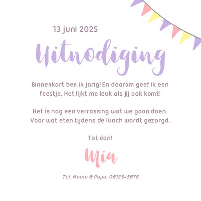 Lieve uitnodiging kinderfeestje met dino voor meisjes pastel 3