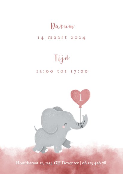 Lieve uitnodiging kinderfeestje voor tweeling met olifantje 2