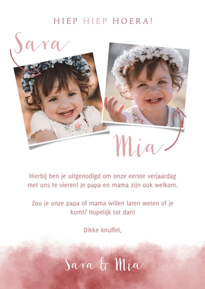 Lieve uitnodiging kinderfeestje voor tweeling met olifantje 3