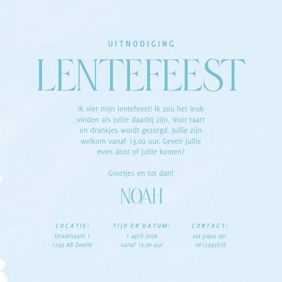 Lieve uitnodiging voor een lentefeest bloemen blauw 3