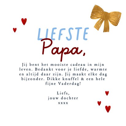 Lieve vaderdagkaart 'Grootse cadeau' strik lint goud hartjes 3