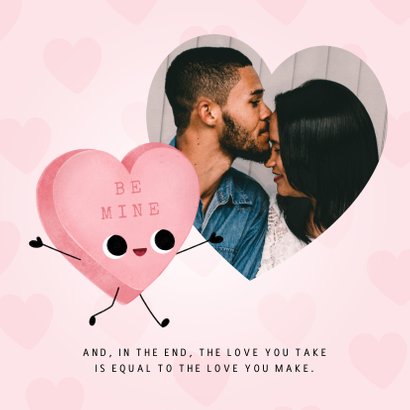 Lieve Valentijnskaart met foto, snoephartje en hartjes 2