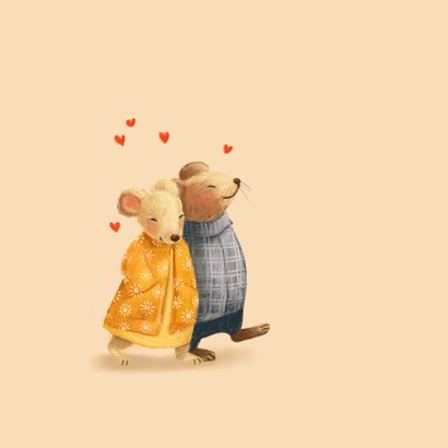 Lieve valentijnskaart met wandelende muisjes 2
