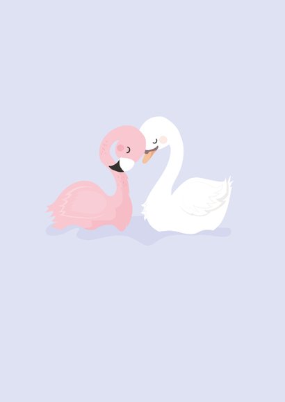 Lieve valentijnskaart met zwaan en flamingo 2