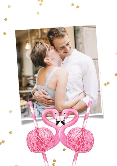 Lieve valentijnskaart 'Perfect together' flamingo hartjes 2