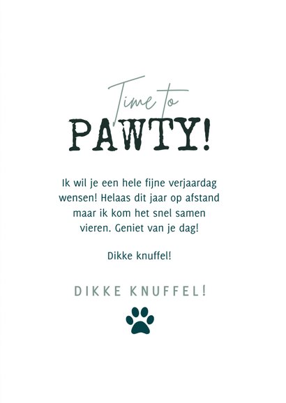 Lieve verjaardagskaart hond, hondenpootjes, Time to Pawty! 3