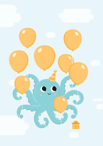 Lieve verjaardagskaart jongen met octopus aan ballonen 2