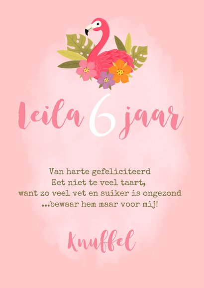 Lieve verjaardagskaart met flamingo voor een meisje 3