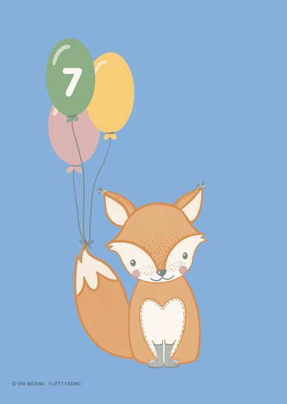 Lieve verjaardagskaart met illustratie vosje in regenlaarzen 2