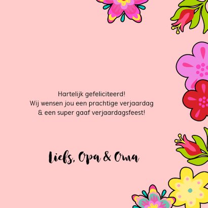 Lieve verjaardagskaart met kat, bloemen en taart 3