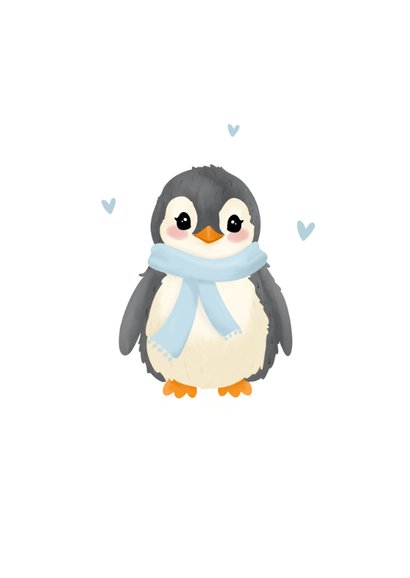 Lieve verjaardagskaart met schattige pinguïn met sjaal 2