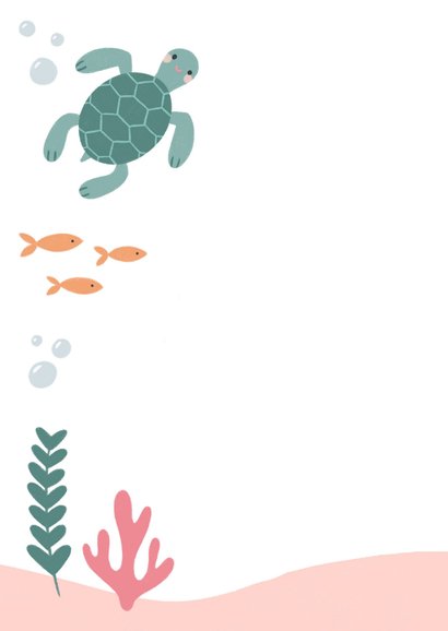 Lieve verjaardagskaart met zeemeermin, schildpad en planten 2