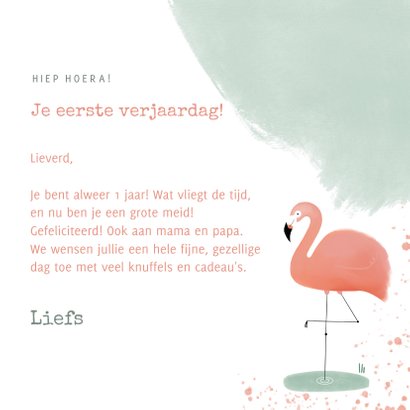 Lieve verjaardagskaart roze en mint flamingo waterverf 3