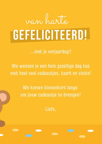 Lieve verjaardagskaart voor een kind met een beer met hoedje 3