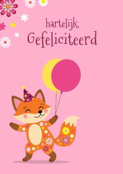 Lieve vos met ballonnen verjaardagskaart 2