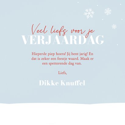 Lieve winterse verjaardagskaart met konijntjes met cadeau 3