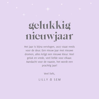 Lila nieuwjaarskaart veel liefde met sterren 3