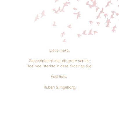 Luxe condoleance kaart vogels roze 3