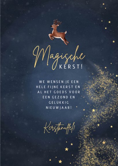 Magisch kerstkaart met rendieren sterren in kerstboom vorm 3