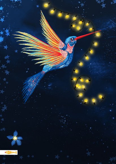 Magische kerstkaart met kolibri en lichtjes 2