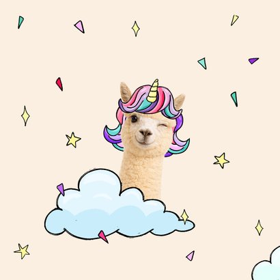Magische verjaardagskaart met alpaca unicorn 2
